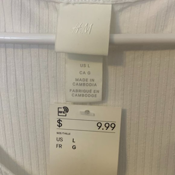 NWT H&M White Ribbed Long Sleeve Shirt - Picture 3 of 5